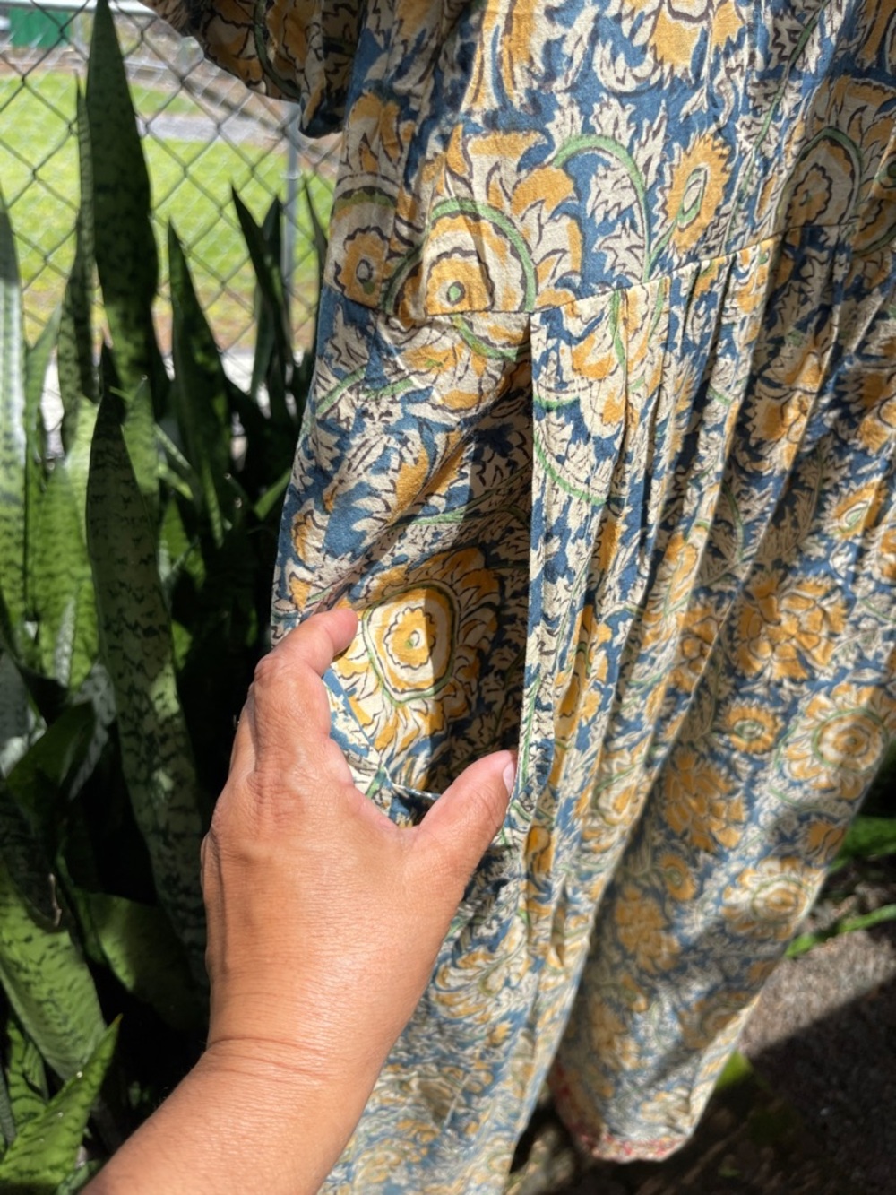 Boho Floral V-Neck Maxi Dress in Yellow and Blue - Picture 5 of 8